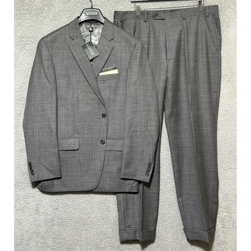Lauren Ralph Lauren Mens Wool 2 Piece Suit Double Vented Gray 42R-36X32 NWT